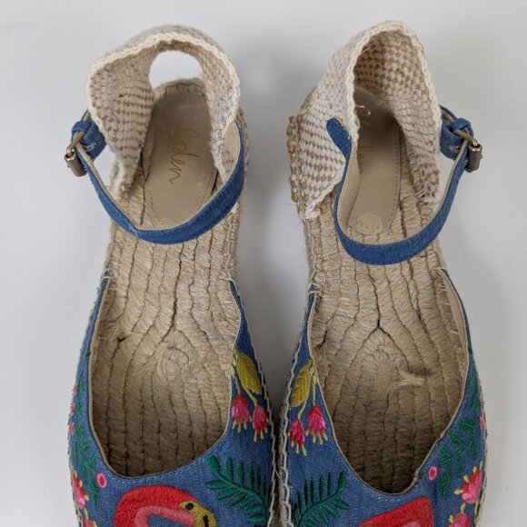 Boden | Blue Flamingo Embroidered Ankle Strap Espadrille Sandals Size US 5.5 - Picture 3 of 8